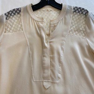 Silk Long-Sleeve Blouse with Flower Detail